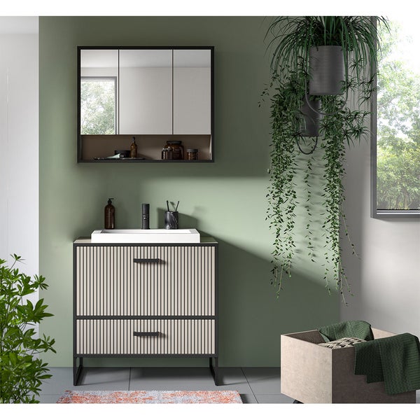 Bagno Badmöbelset 2 Teile inkl. Waschbecken hellgrau, cremefarben. 80 X 48 X 192 cm