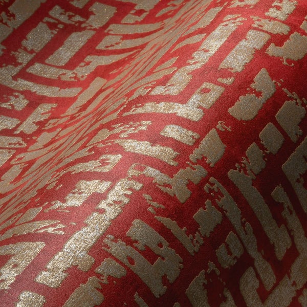 Nahaufnahme einer roten Tapete mit geometrischem Muster