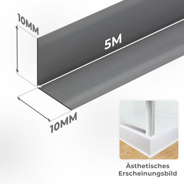 Flexibles anthrazitfarbenes Winkelprofil, 10 Millimeter mal 10 Millimeter, 5 Meter lang, zur Kantenabdeckung oder als Abschlussleiste.
