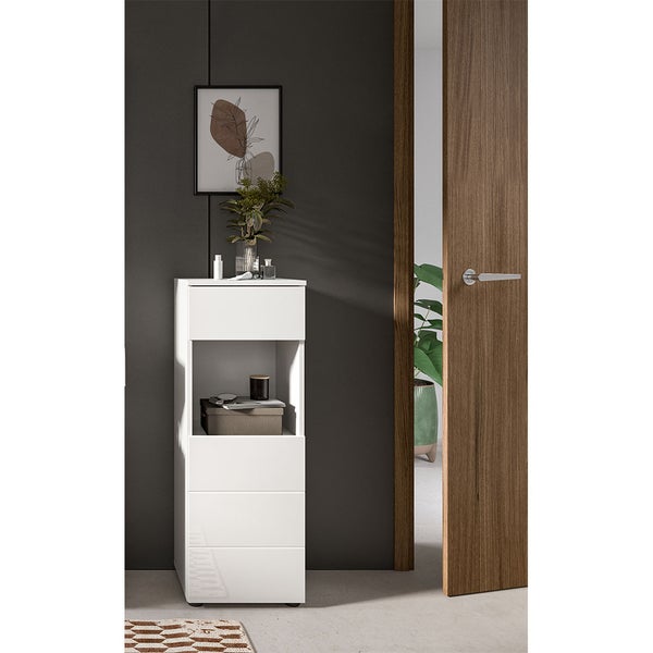 Vira Badschrank 1 Schublade 1 Tür 1 Fach weiß Hochglanz, weiß. 38 X 34 X 106 cm