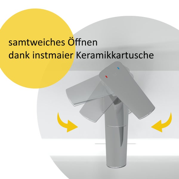 instmaier Waschtischarmatur B2 | hochwertige Mischdüse | Wasserhahn Bad mit Bohrung für Exzentergestänge | Badezimmer Armatur Weiß / Chrom | mit Zentralverschraubung | Für Lochdurchmesser von 35-50mm