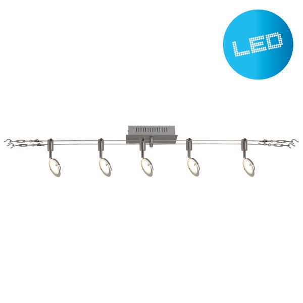LED Seilsystem TONY mit 5 flachen Spots, 500cm lang, inkl. LEDs, warmweiß