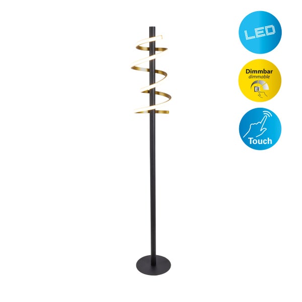 LED-Stehleuchte BELLEZA, moderne Stehlampe aus Metall und Kunststoff in Schwarz, Gold und Weiß, mit fest verbauten LEDs, 140 hoch, Beleuchtung für Wohnzimmer, Esszimmer, Schlafzimmer oder Büro.
