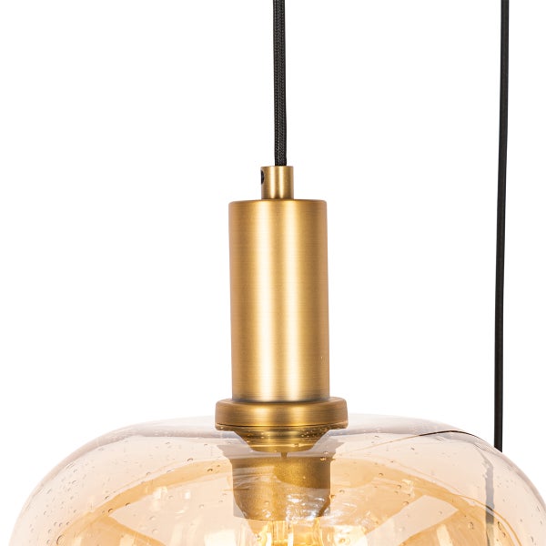 Design-Hängelampe schwarz mit Messing und braunem Glas 3 Lichter - Zuzanna