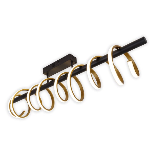 LED Deckenleuchte BELLEZA, moderne Deckenlampe aus Metall und Kunststoff in Schwarz, Gold und Weiß, mit fest verbauten LEDs, 100cm lang. Die ideale Beleuchtung für Wohnzimmer, Esszimmer oder Büro.