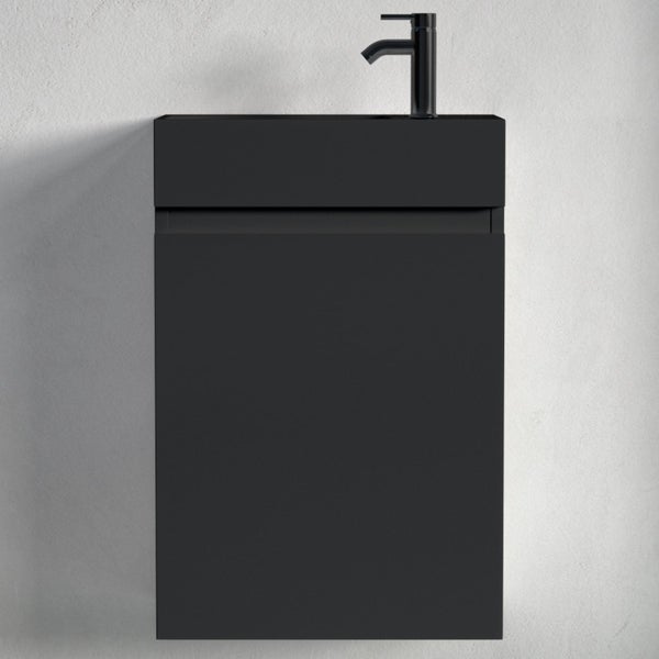 Hängender Waschbeckenunterschrank mit Armatur in mattem Design