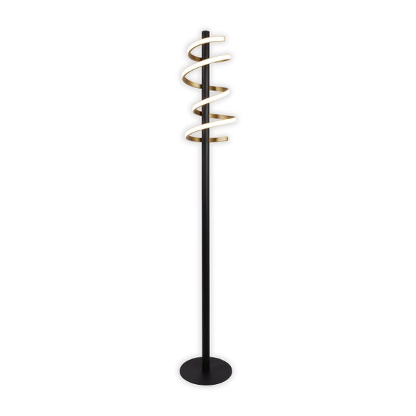 LED-Stehleuchte BELLEZA, moderne Stehlampe aus Metall und Kunststoff in Schwarz, Gold und Weiß, mit fest verbauten LEDs, 140 hoch, Beleuchtung für Wohnzimmer, Esszimmer, Schlafzimmer oder Büro.