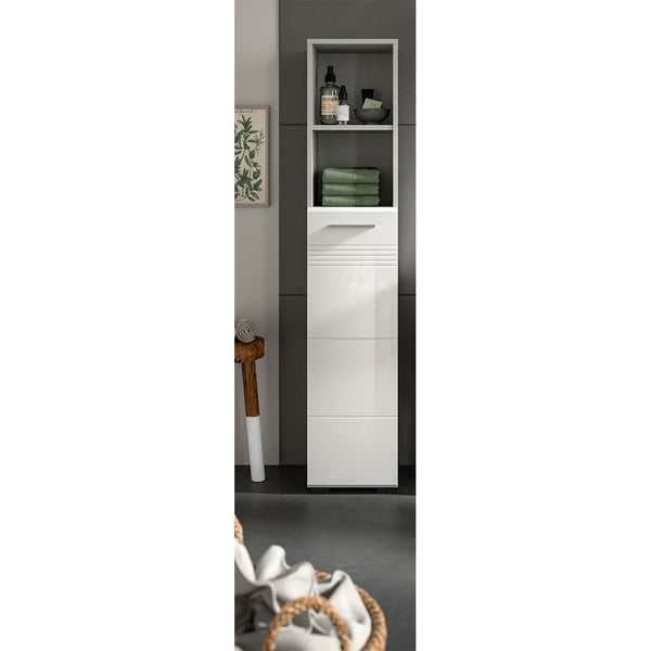 Copa Hochschrank Bad 1 Tür 2 Fächer weiß Hochglanz. 30 X 30 X 150 cm
