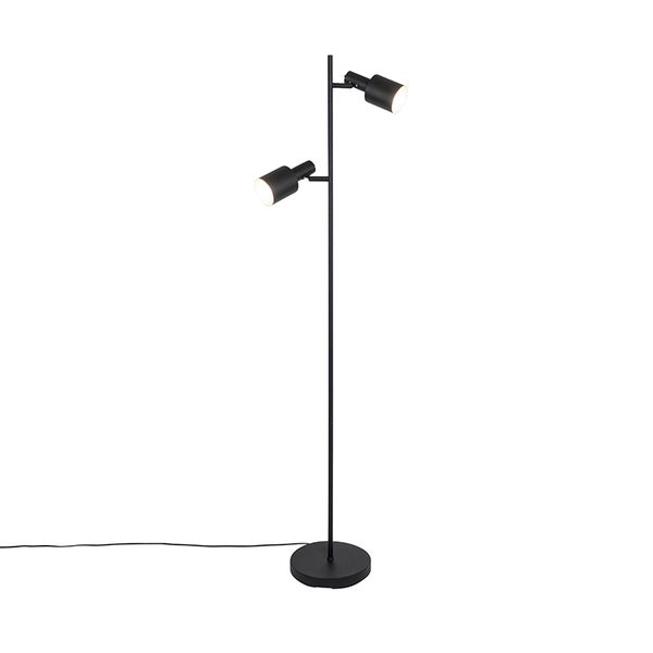 QAZQA - Moderne Stehlampe schwarz 2-flammig - Stijn I Wohnzimmer I Schlafzimmer - Stahl Länglich - LED geeignet E27