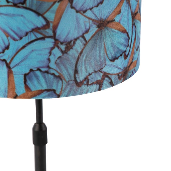 Tischlampe schwarz mit Veloursschirm Schmetterlinge mit Gold 25 cm - Parte