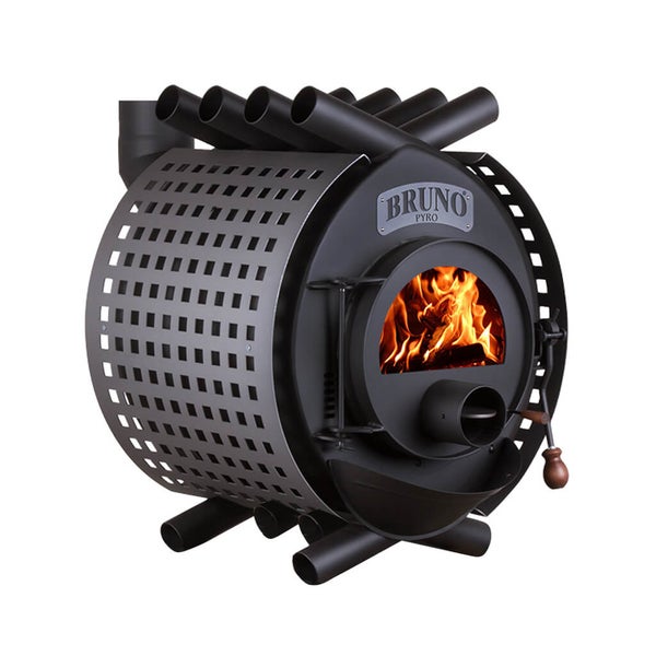Bruno Pyro Holzofen mit Sichtfenster und Stahlverkleidung