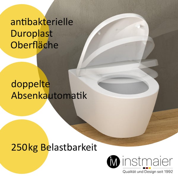 instmaier WC Sitz | Made in Germany | Toilettendeckel mit Absenkautomatik | Klobrille Weiß Glanz | D-Form | mit Schnellverschluss | Duroplast