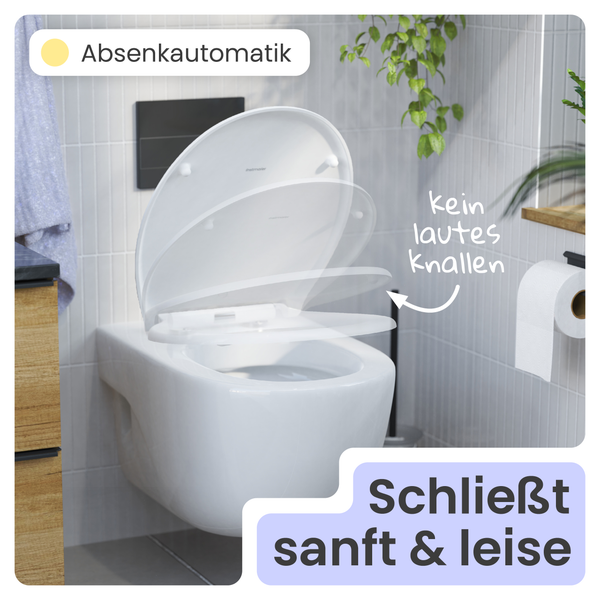 Wand-WC mit Absenkautomatik für sanftes und geräuschloses Schließen des WC-Deckels