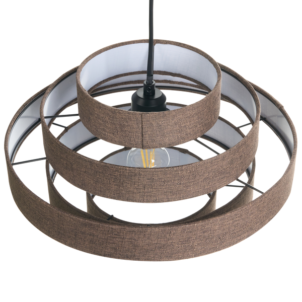 Hängelampe mit drei Stoffschirmen und Textilkabel