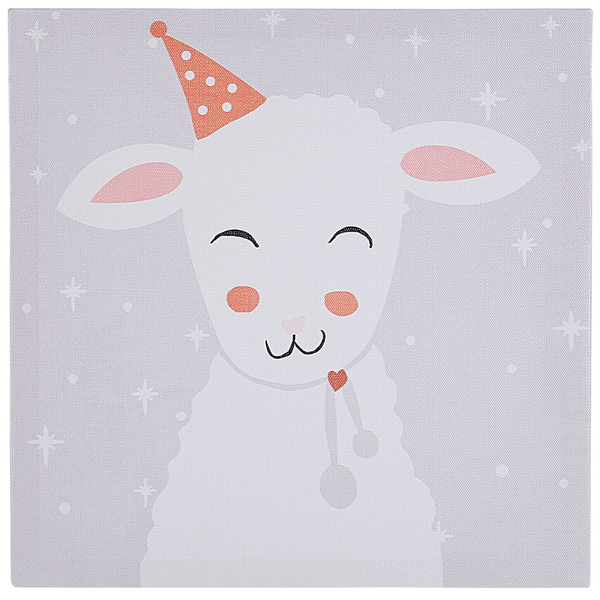 Dekoratives Kinderzimmer mit Tierbildern, Holztischlampe und Spielzeug