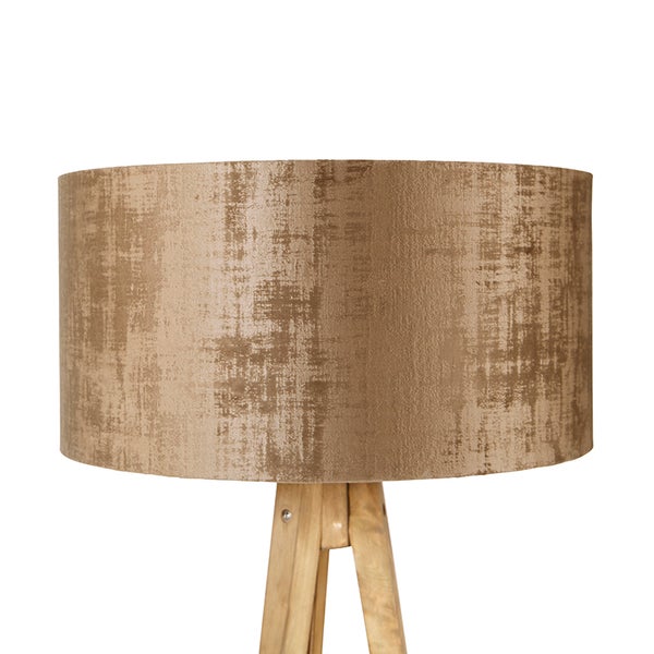 QAZQA - Landhaus I Vintage Ländliches Stativ Vintage Holz mit braunem Farbton 50 cm - Tripod I Dreifuß Lampe I Dreifuss Classic I Wohnzimmer I Schlafzimmer - Rund - LED geeignet E27