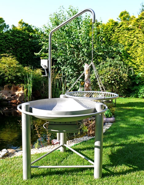 Libatherm Edelstahl-Schwenkgrill 70 cm Grillgalgen und Feuerschale mit Ascheschublade