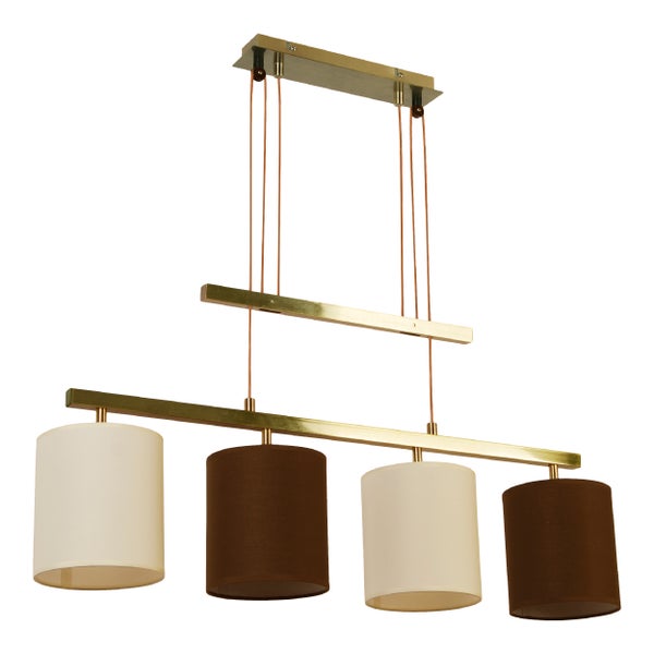 4er Pendelleuchte TILDE, klassische Pendellampe aus Metall und Textil  in Braun und Beige, mit E27-Fassungen, Pendelleuchte höhenverstellbar und  86 cm lang,  ideal als Esszimmerleuchte