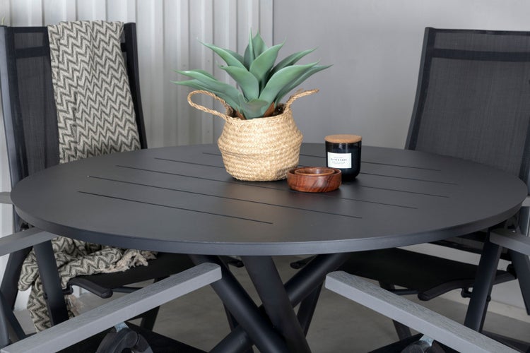 Alma Gartenset Tisch Ø120cm und 4 Stühle L5pos Albany schwarz. 120 X 120 X 75 cm