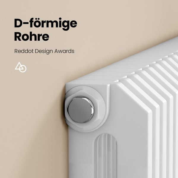 EMKE Badheizkörper 348 x 1800 mm 1611 W, Designheizkörper, Warmwasserbetrieb, Anschluss unten, Vertikaler Flachheizkörper, Handtuchheizkörper, D-Rohr-Design, Zentralheizung, für Bad & WC, Weiß