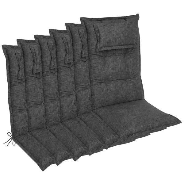 Sechs Gartenstuhlauflagen mit Rückenlehne und Bindebändern