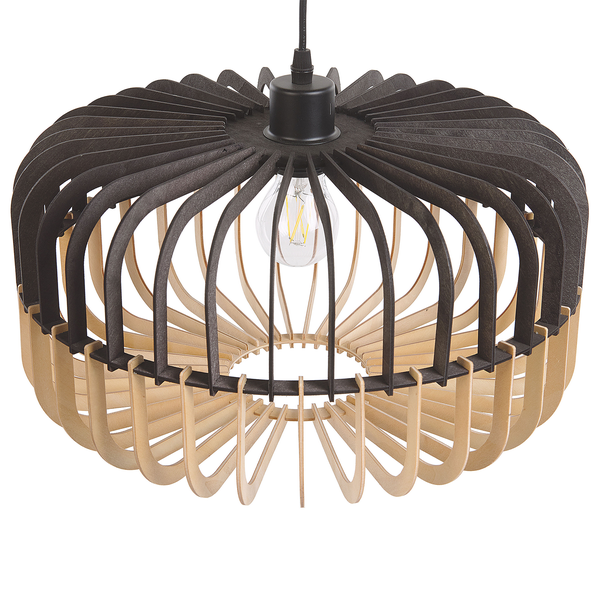 Hängeleuchte heller Holzfarbton / schwarz Trommelform SOUS