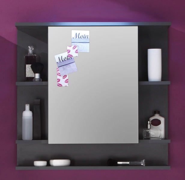 TetisBad Spiegelschrank 1 Tür, 5 offene Fächer Graphit Dekor, Spiegelglas. 72 X 20 X 76 cm