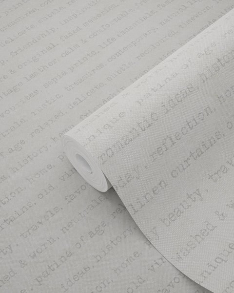 ESTAhome Tapete Texte Beige auf weißem meliertem Hintergrund - 53 cm x 10.05 m - 148340
