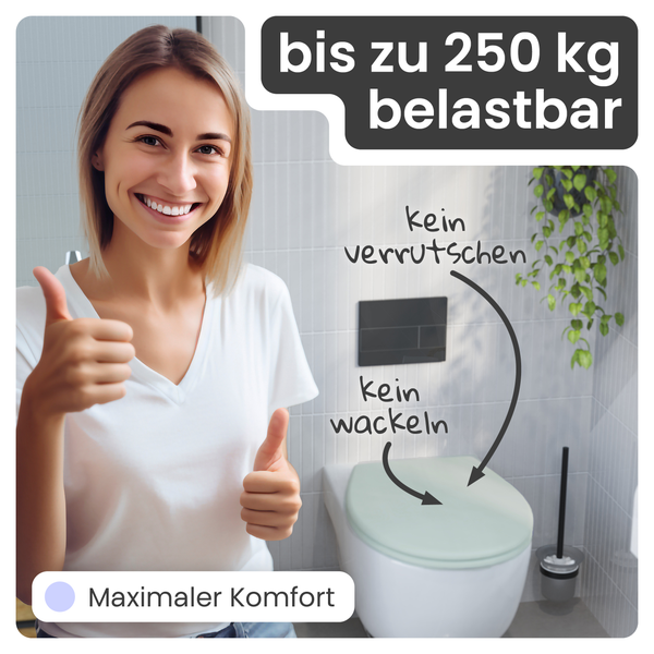 Badezimmer mit Toilette, belastbar bis 250 Kilogramm, kein Verrutschen, kein Wackeln, maximaler Komfort