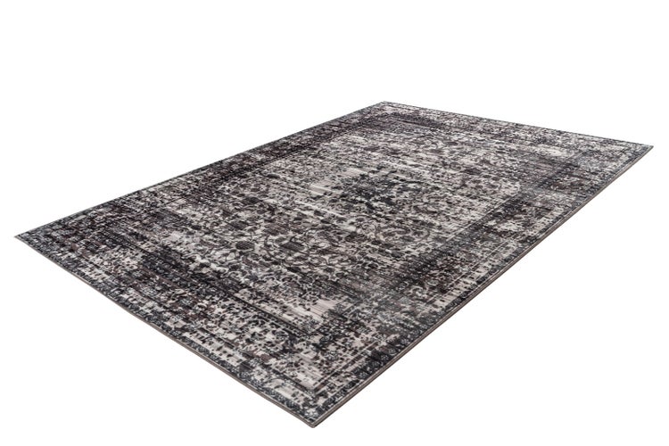 Kurzflor Teppich Rhombique Grau Vintage-Design, Used-Look, Orientalisch 120 cm x 170 cm