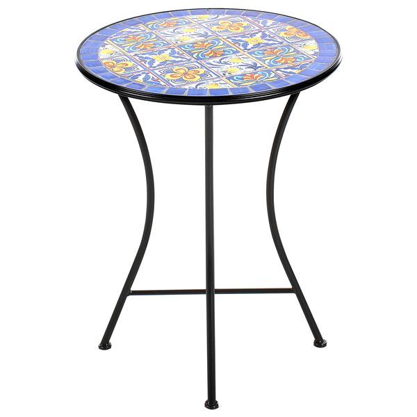 Dekotisch mit Fliesenmuster und schwarzem Metallgestell