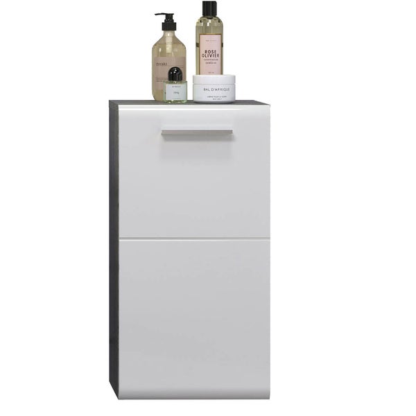 Riva B Badschrank Wandaufhang, 1 Tür, weiß Hochglanz, grau. 35 X 33 X 68 cm