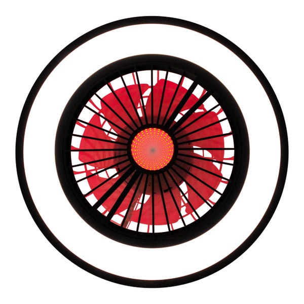 Deckenventilator mit Beleuchtung und roten Rotorblättern