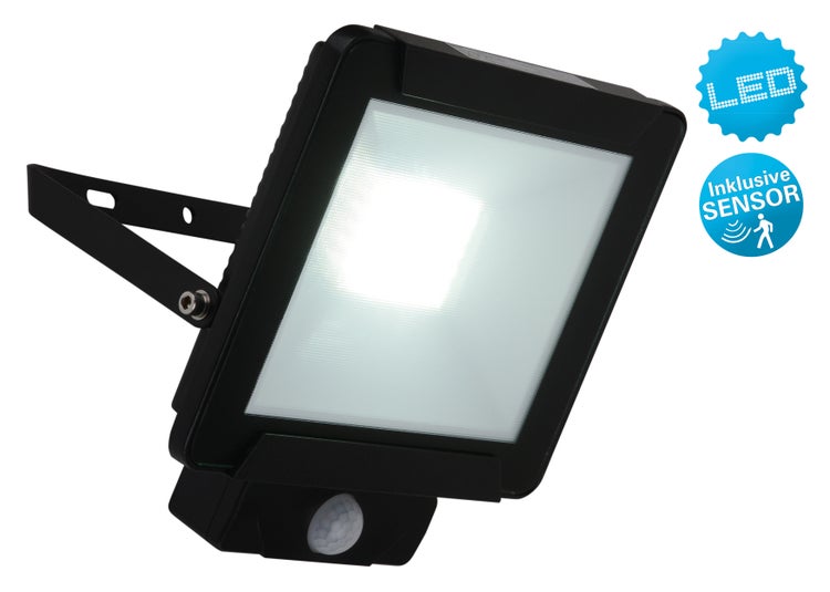LED-Außenleuchte Radia 30W mit Sensor, aus Metall und Glas in Schwarz, mit integrierter LED