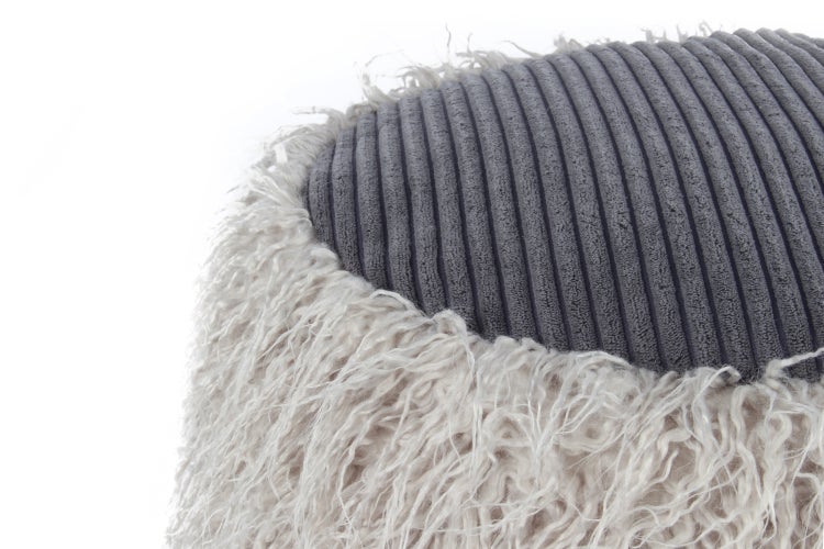 Pouf, Fellpouf Hocker modern Hellgrau / Dunkelgrau Rund Ø 45 cm
