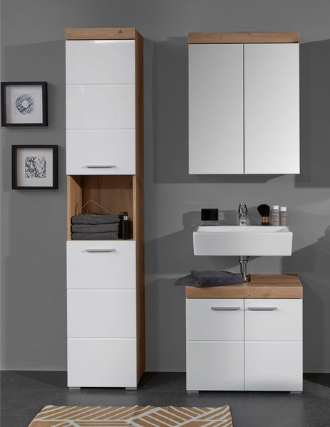 AmandaMando Bad Spiegelschrank 2 Türen dunkel Eiche Dekor, Spiegelglas. 60 X 17 X 77 cm