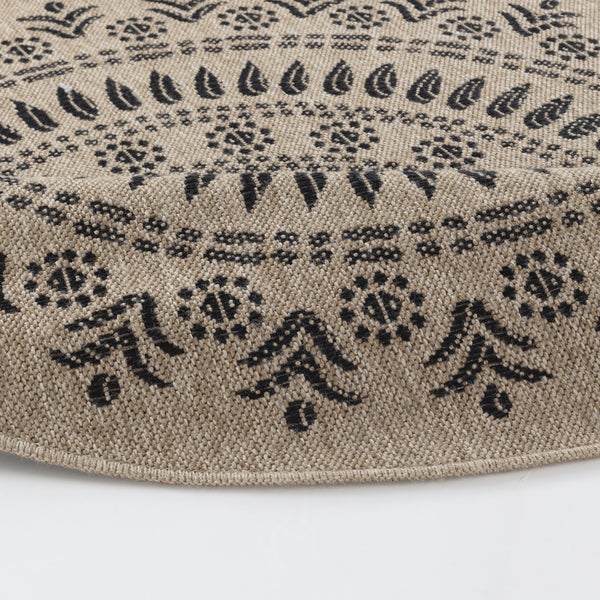Runder In-/Outdoor-Teppich mit Jute-Look Beige/Schwarz Ø 100 cm VERA