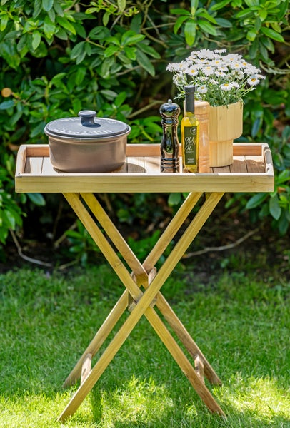 Teak Beistelltisch Serviertisch 70 x 35 cm mit abnehmbarem Tablett klappbar