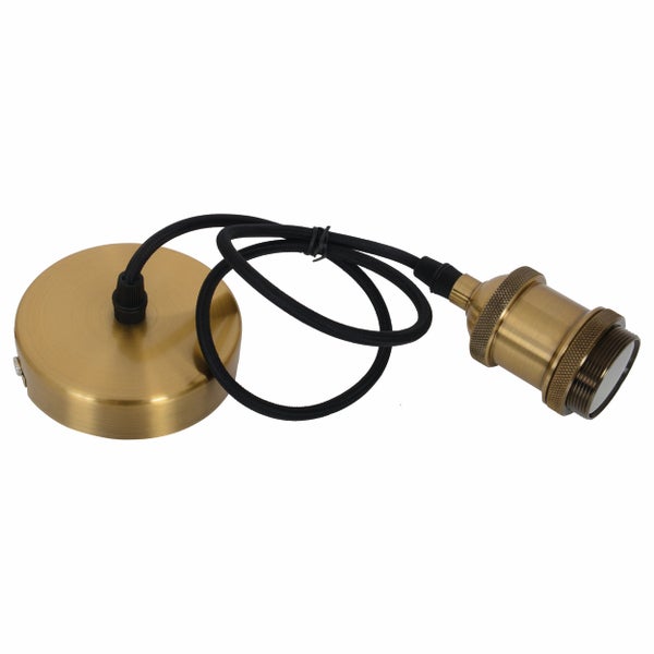 Lampenfassung mit schwarzem Kabel und Deckenrosette