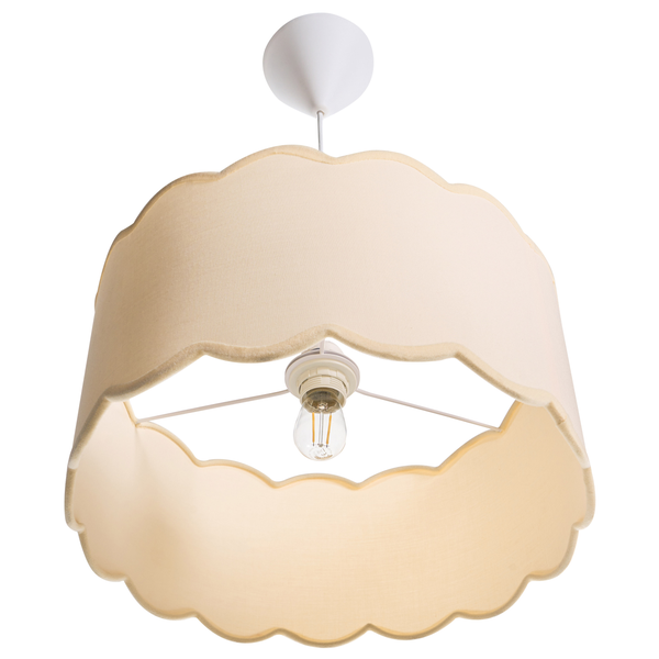 Hängelampe mit Stoffschirm und wellenförmigem Rand