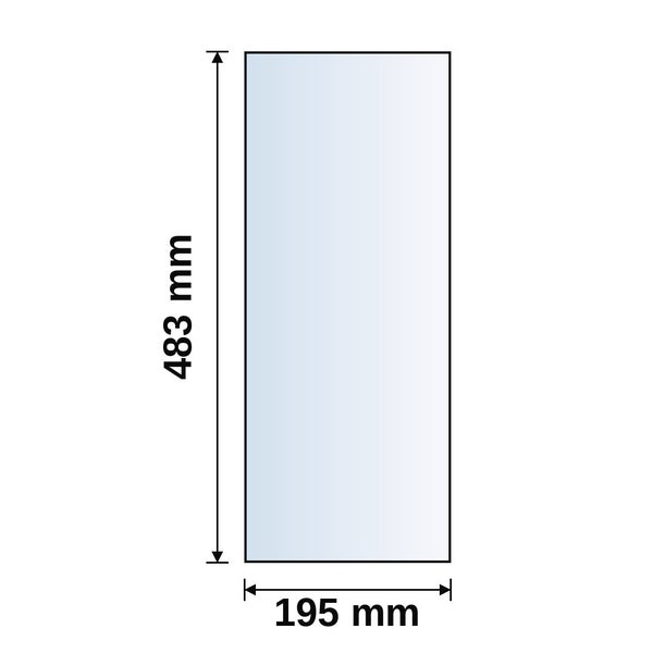 Produktzeichnung mit den Maßen 195 Millimeter Breite und 483 Millimeter Höhe.