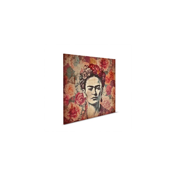Wandbild mit einem Porträt von Frida Kahlo und Blumen