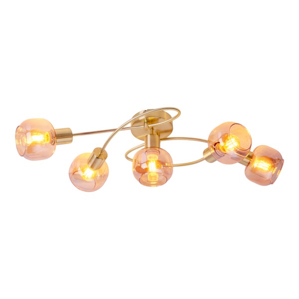 Deckenleuchte mit fünf Leuchten und goldenem Gestell
