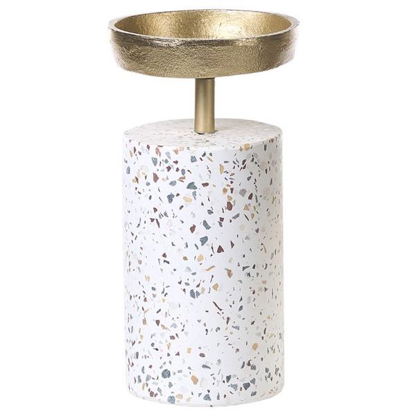 Dekorative Säule mit Mosaikmuster und goldfarbener Schale