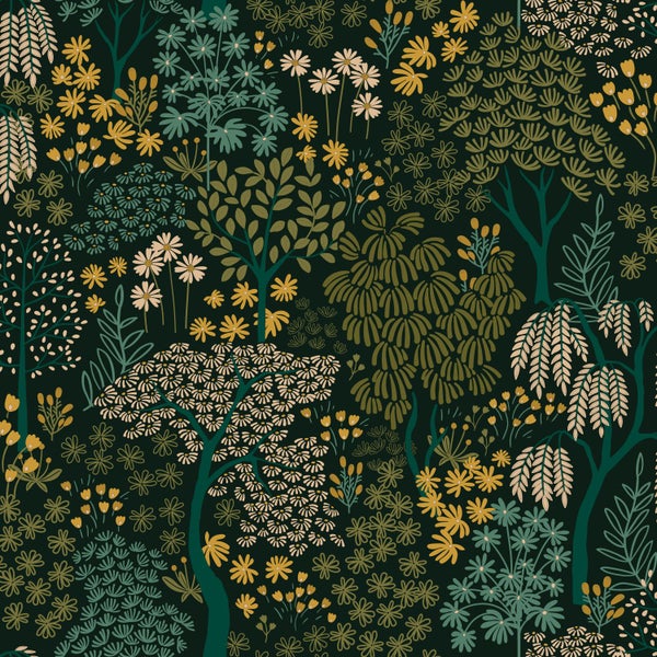 ESTAhome Tapete Bäumen und Blumen Blaugrün und Gelb - 50 x 900 cm - 131190