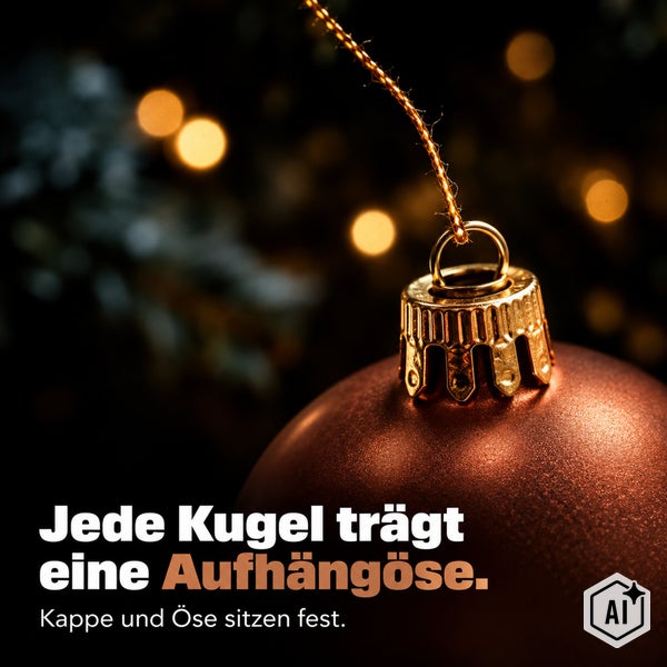 Weihnachtskugel mit Aufhängeöse und stabiler Kappe zur Dekoration.
