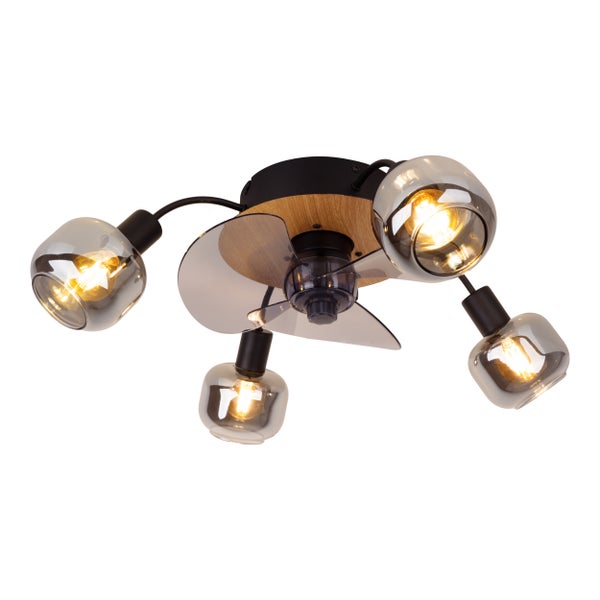 Deckenleuchte inkl. Ventilator FUMOSO, in Schwarz, Braun und Natur, für E27 , Ø 51 cm