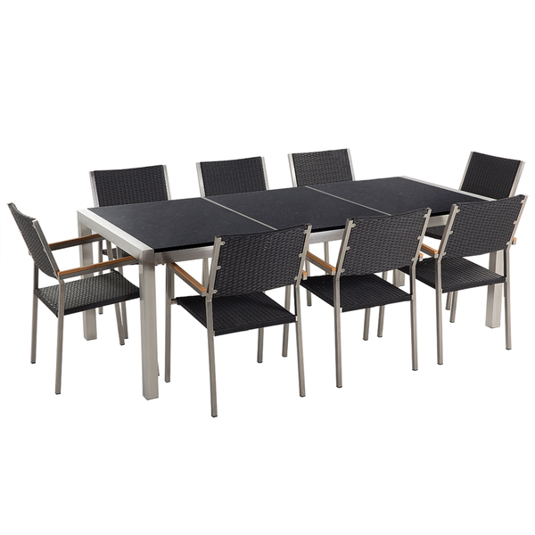 Gartentisch mit acht Stühlen aus Aluminium und Polyrattan