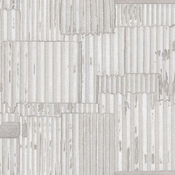 Origin Wallcoverings Tapete industrielle Wellplatten aus Metall 3D Crême-Weiß - 53 cm x 10.05 m - 347619