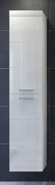 Devon Bad Hochschrank 2 Türen weiß, weiß Hochglanz. 35 X 33 X 170 cm